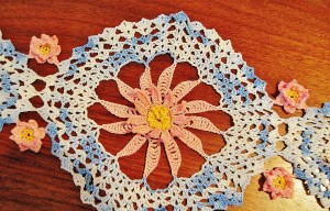 crocheted lily close-up, doily,