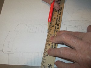 pencil sketch, tractor, straight-edge ruler, pencil,